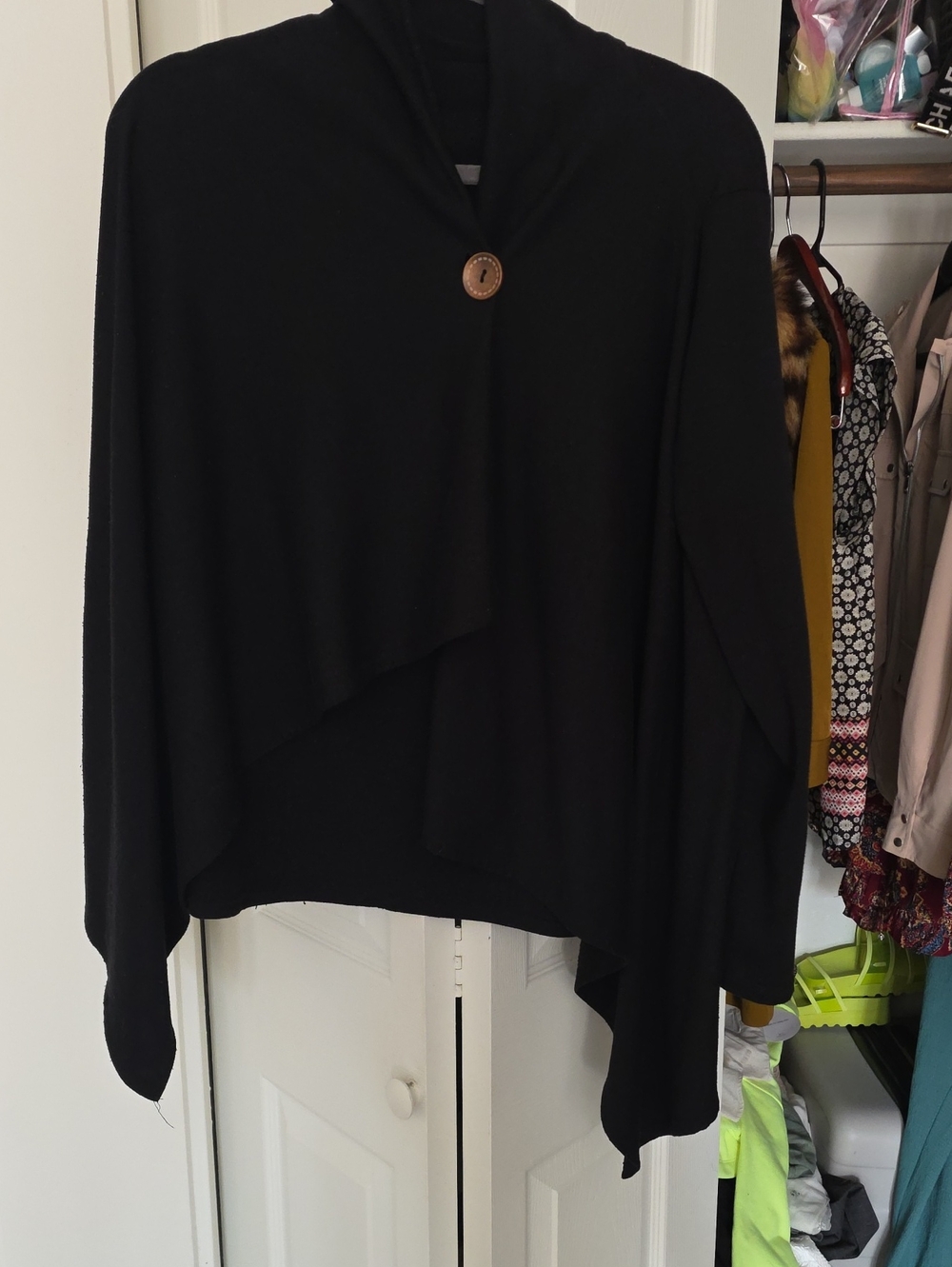 bobeau Black Draped Shawl with Single Button